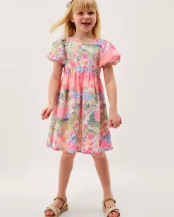 Bunny Scene Puff Sleeve Dress Yellow