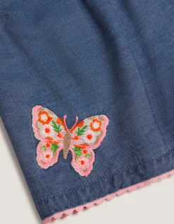 Butterfly Embroidered Pull On Shorts Blue