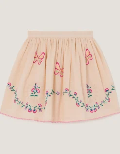 Butterfly & Floral Embroidered Skirt Ivory