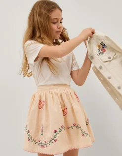 Butterfly & Floral Embroidered Skirt Ivory