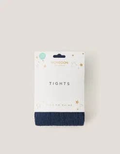 Cable Heart Glitter Tights Blue