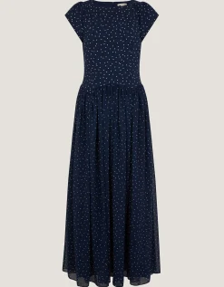Caitie Polka Dot Maxi Dress Blue