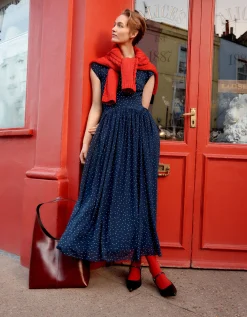 Caitie Polka Dot Maxi Dress Blue