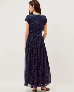 Caitie Polka Dot Maxi Dress Blue