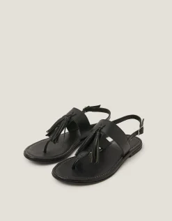 Cali Tassel Leather Sandals Black