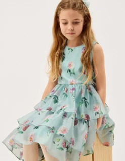 Calla Floral Organza Tiered Party Dress Multi