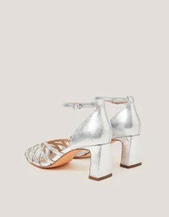 Callie Metallic Caged Heel Sandals Silver
