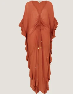 Callie Thorpe x Monsoon Embellished Ruffle Sheer Maxi Kaftan Orange
