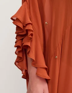 Callie Thorpe x Monsoon Embellished Ruffle Sheer Maxi Kaftan Orange