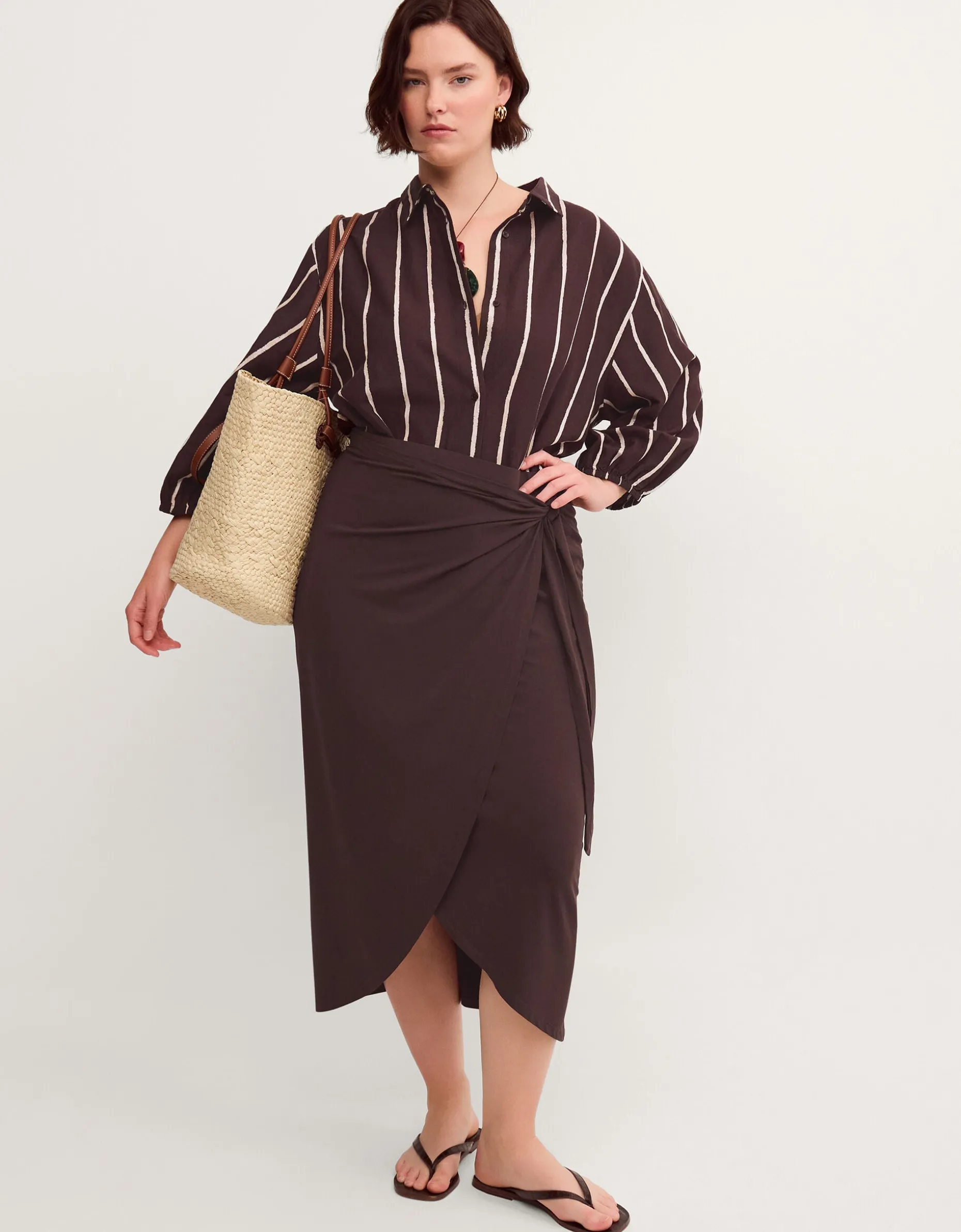 Callie Thorpe x Monsoon Jersey Sarong Skirt Brown