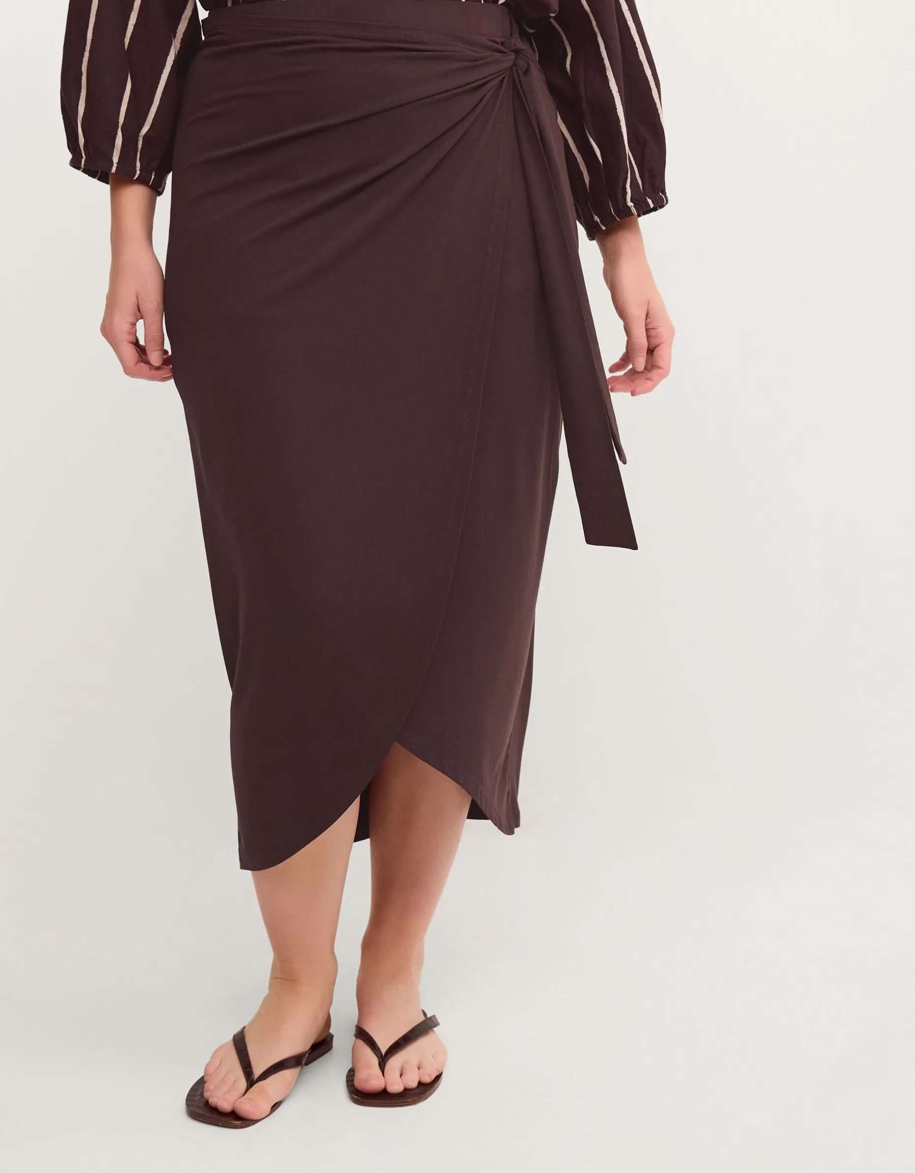 Callie Thorpe x Monsoon Jersey Sarong Skirt Brown