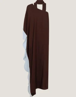 Callie Thorpe x Monsoon One-Shoulder Scallop Kaftan Dress & Scarf​ Brown