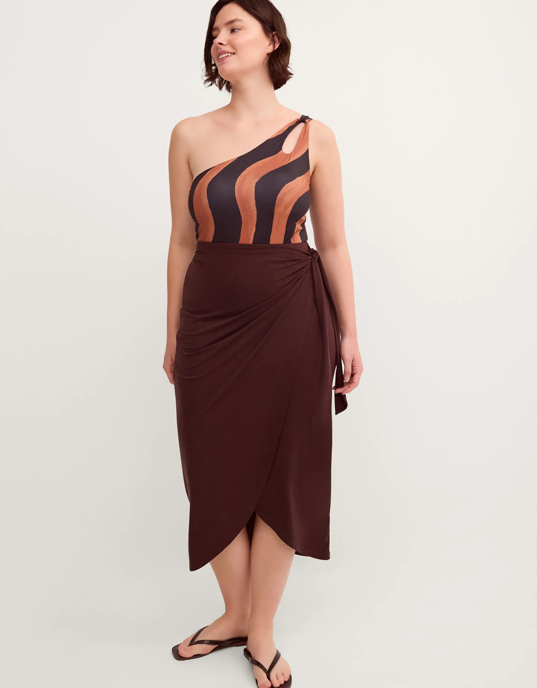 Callie Thorpe x Monsoon One-Shoulder Wave Print Shaping Swimsuit Black