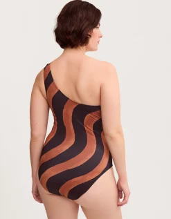 Callie Thorpe x Monsoon One-Shoulder Wave Print Shaping Swimsuit Black