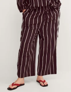 Callie Thorpe x Monsoon Stripe Linen Blend Wide Leg Trousers Brown