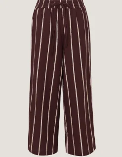 Callie Thorpe x Monsoon Stripe Linen Blend Wide Leg Trousers Brown