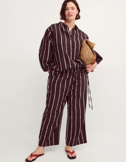 Callie Thorpe x Monsoon Stripe Linen Blend Wide Leg Trousers Brown