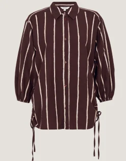 Callie Thorpe x Monsoon Stripe Linen Blend Shirt Brown