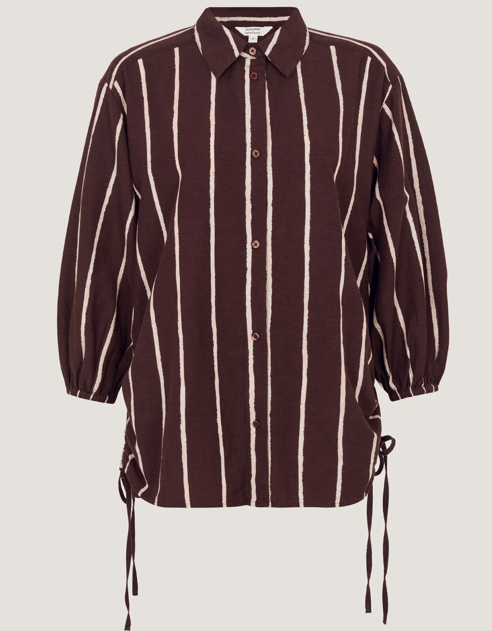 Callie Thorpe x Monsoon Stripe Linen Blend Shirt Brown