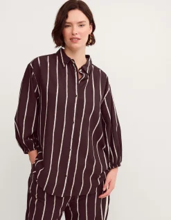 Callie Thorpe x Monsoon Stripe Linen Blend Shirt Brown
