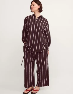 Callie Thorpe x Monsoon Stripe Linen Blend Shirt Brown