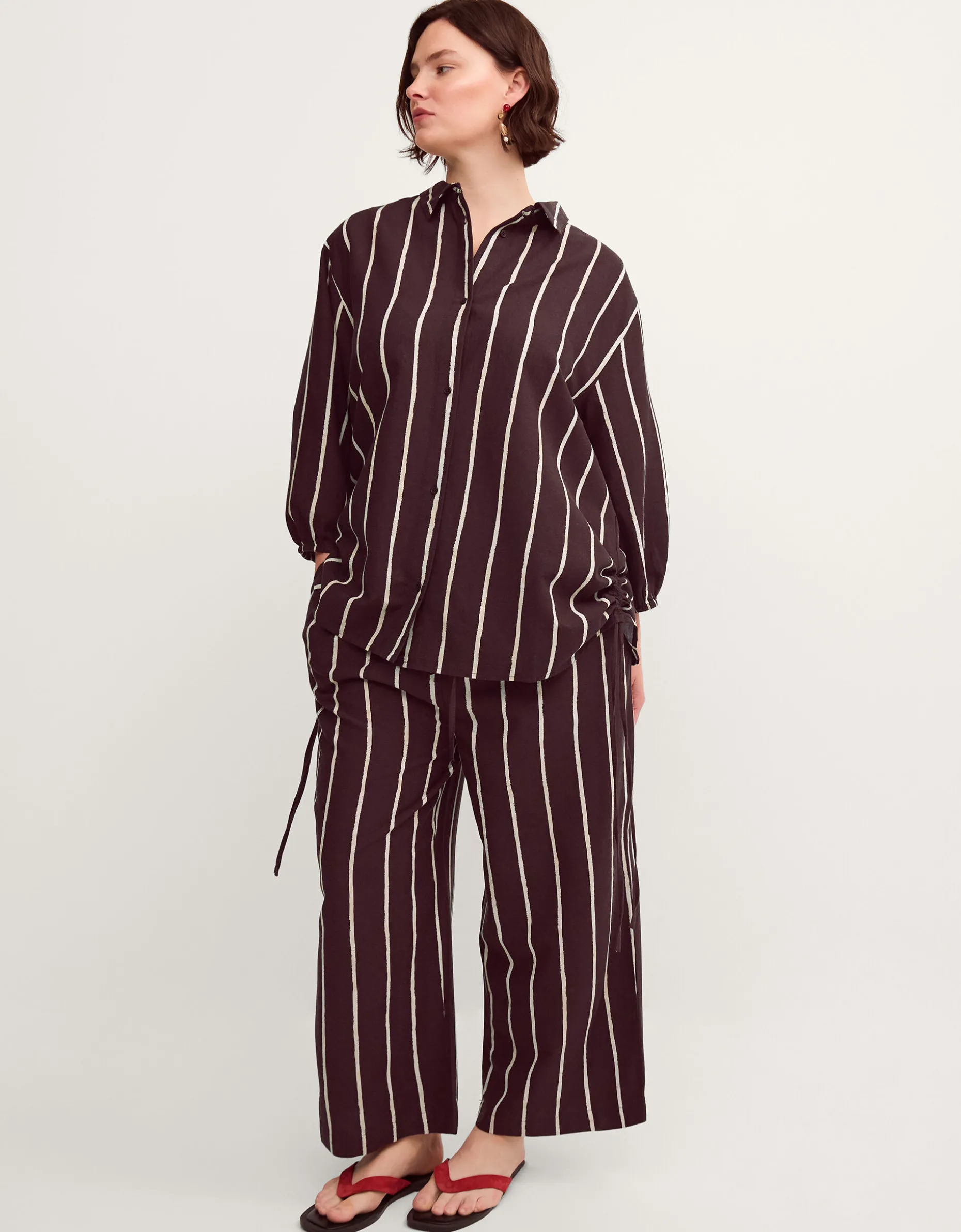 Callie Thorpe x Monsoon Stripe Linen Blend Shirt Brown
