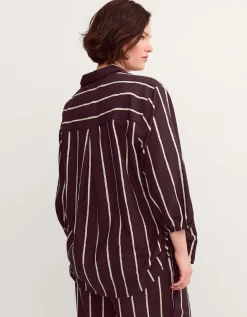Callie Thorpe x Monsoon Stripe Linen Blend Shirt Brown