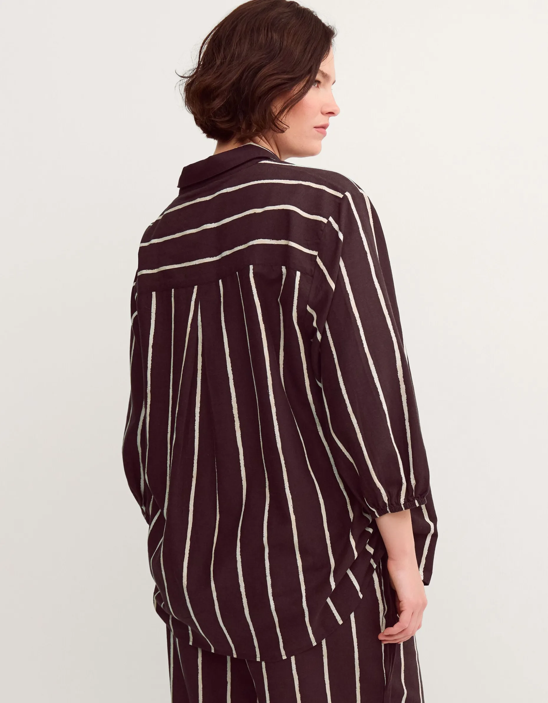 Callie Thorpe x Monsoon Stripe Linen Blend Shirt Brown