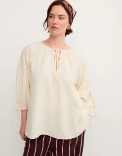 Callie Thorpe x Monsoon Tie Linen Blend Top Natural