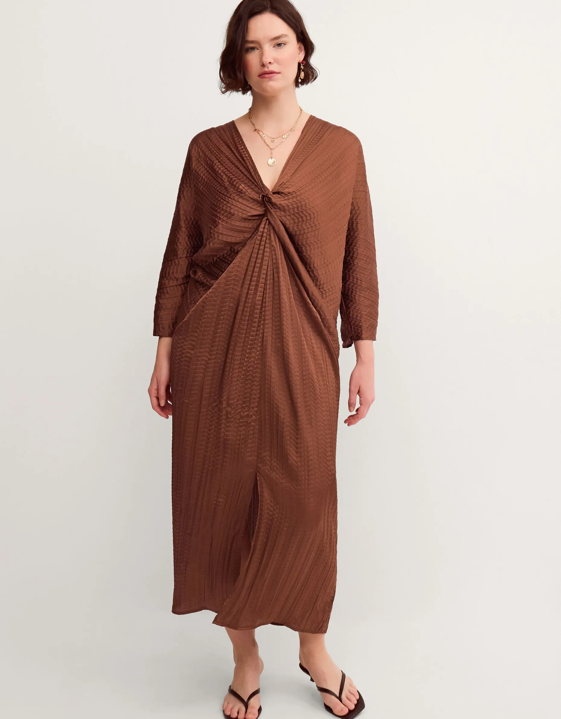 Callie Thorpe x Monsoon Twist Textured Kaftan Dress Bronze