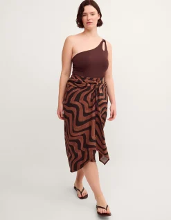Callie Thorpe x Monsoon Wave Print Linen Blend Sarong Skirt Brown