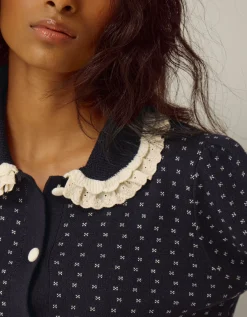 Camila Broderie Collar Cardigan Blue