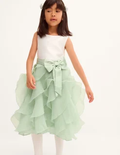 Cancan Sleeveless Bow Ruffle Dress Green