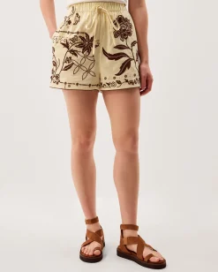 Carly Tropical Embroidered Shorts Ivory