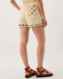 Carly Tropical Embroidered Shorts Ivory