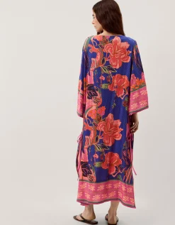 Carmen Floral Print Midi Kaftan Blue