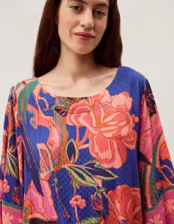 Carmen Floral Print Midi Kaftan Blue