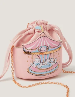 Carousel Print Drawstring Crossbody Bag
