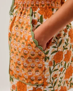 Carris Floral Scallop Shorts Orange
