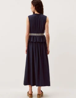 Cece V-Neck Stripe Bow Midi Dress Blue