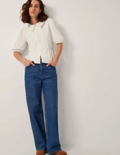 Celia Puff Sleeve Collar Jersey Blouse Ivory
