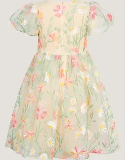 Celina Daisy Embroidered Party Dress White