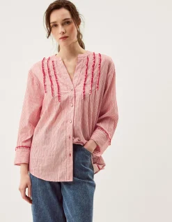 Ceres Frill Stripe Shirt Red