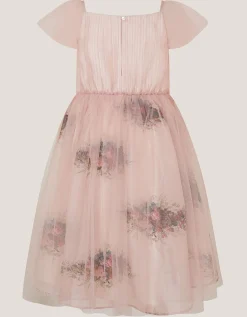Charlotte Short Sleeve Floral Tulle Dress Pink