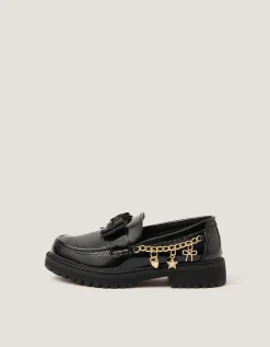 Charm Patent Loafer School Shoes Black