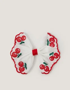 Cherry Embroidered Bow Hair Clip