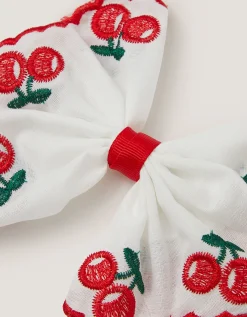 Cherry Embroidered Bow Hair Clip