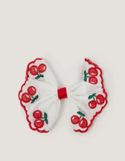 Cherry Embroidered Bow Hair Clip