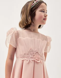 Chiffon Sleeve Floral Embroidered Dress Pink