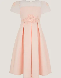 Chiffon Sleeve Floral Embroidered Dress Pink
